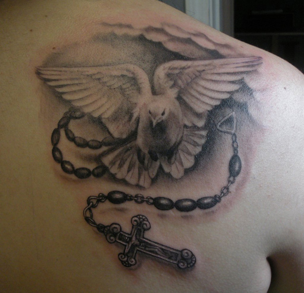 Back Tattoo of a Religious Dove