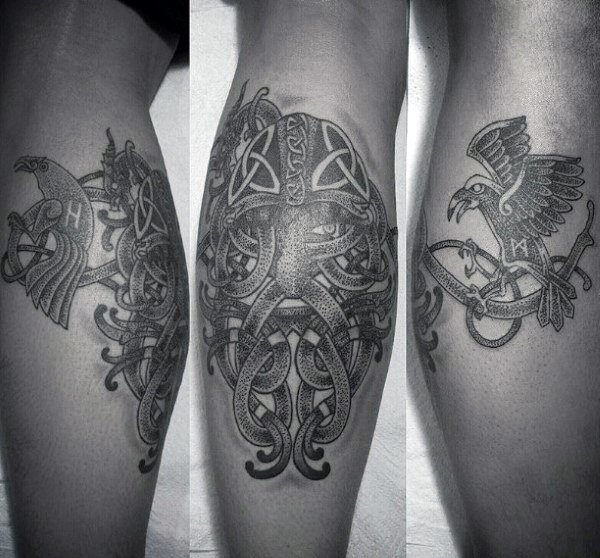 Back of Leg Small Nordic Tattoo Idea
