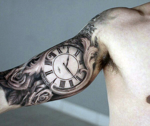Bicep Clock Tattoo