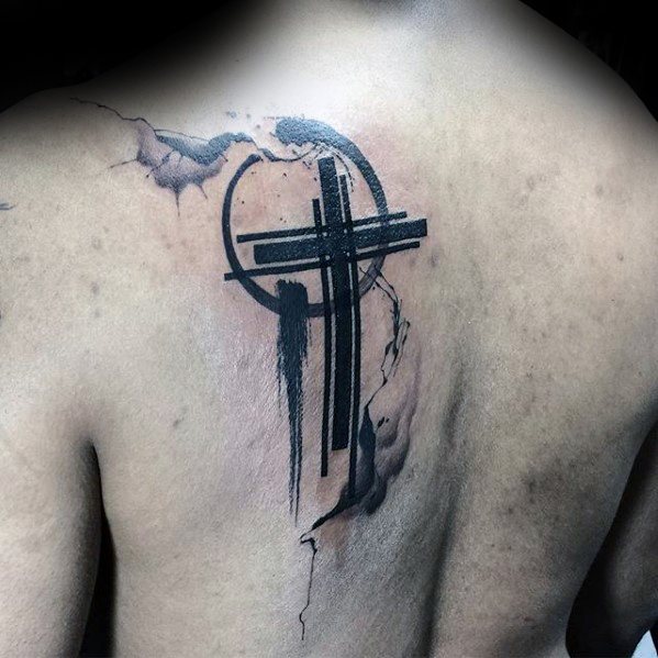 Black Ink Paintbrush Cross Tattoo for Men