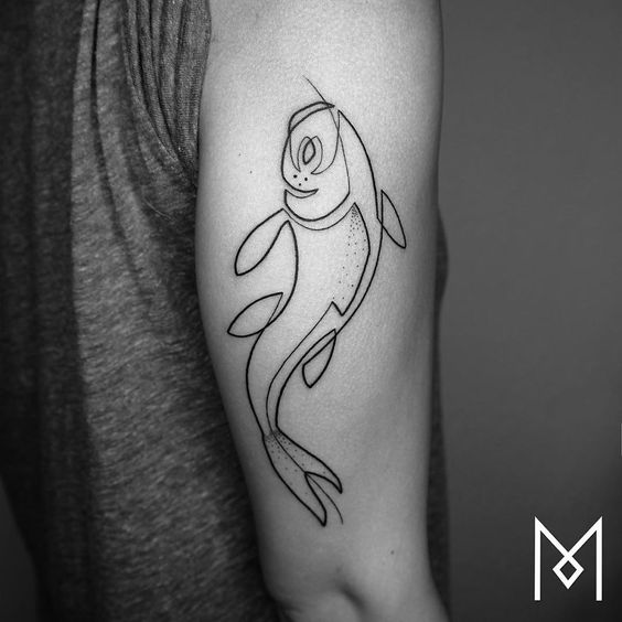 Black Outlined Tattoo of a Koi Fish