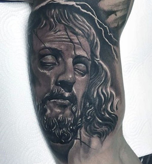 Black and Gray Portrait of Jesus Weeping