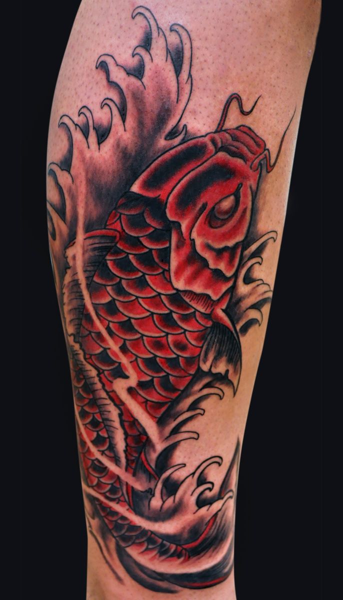 Black and Red Intense Koi Fish Piece