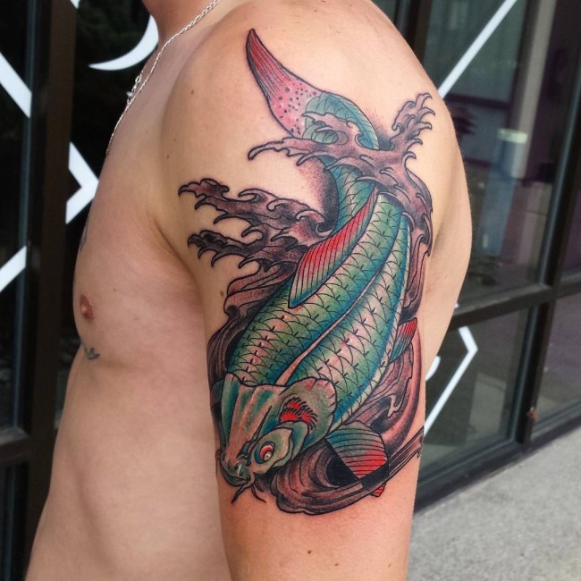 Blue, Purple, and Red Koi Fish Piece