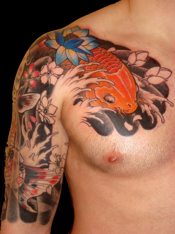 Chest Tattoo of a Koi Fish