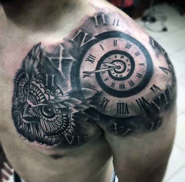 Clock and Owl Shoulder Chest Piece