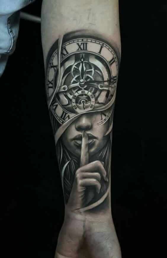 Clock and Woman Tattoo