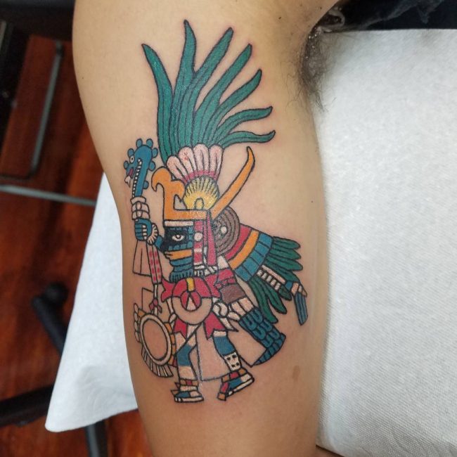 Colorful Aztec Warrior Forearm Tattoo for Men