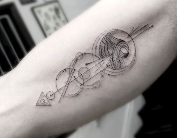 Complex Fine Line Arm Tattoo Idea for Men