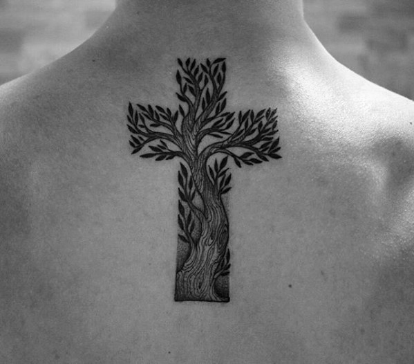 Cross Tattoo Made from Olive Tree Branches