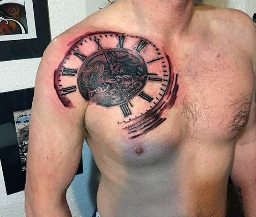 Darkened Chest Tattoo for Men