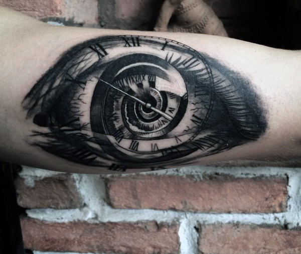 Eye and Clock Illusion Tattoo