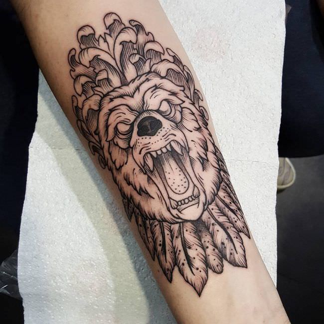 Feather and Lion Fierce Tattoo for Men