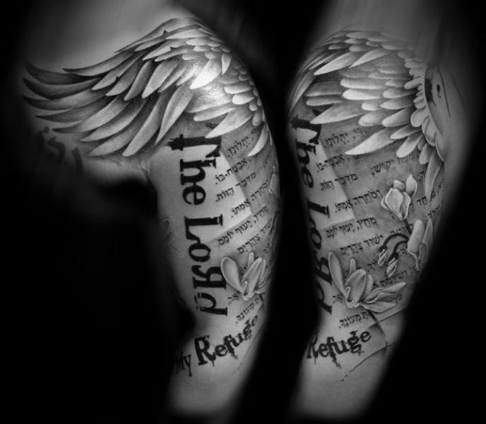 Feathered Angel Wings Tattoos on Each Arm
