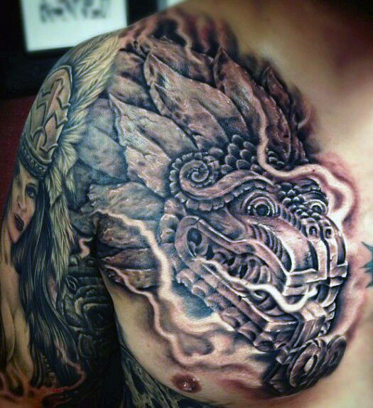 Flaming Feathered Serpent Chest Piece