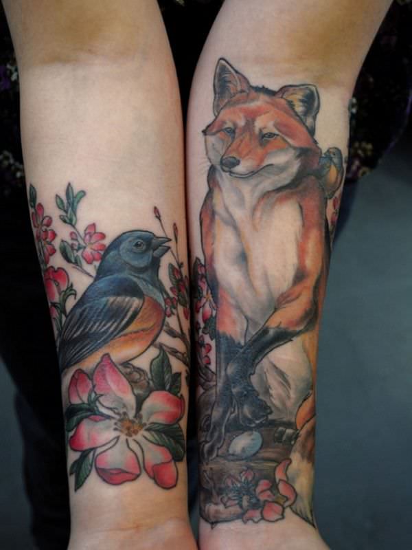 Fox and Bird Commemorative Tatto for Childhood