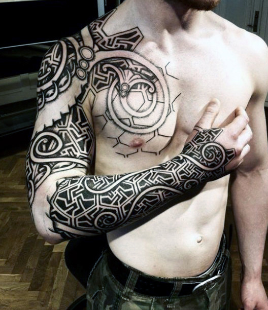Geometric Nordic Full Arm and Chest Piece