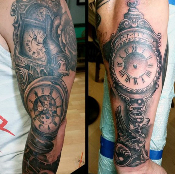 Grandfather Clock Arm Tattoo