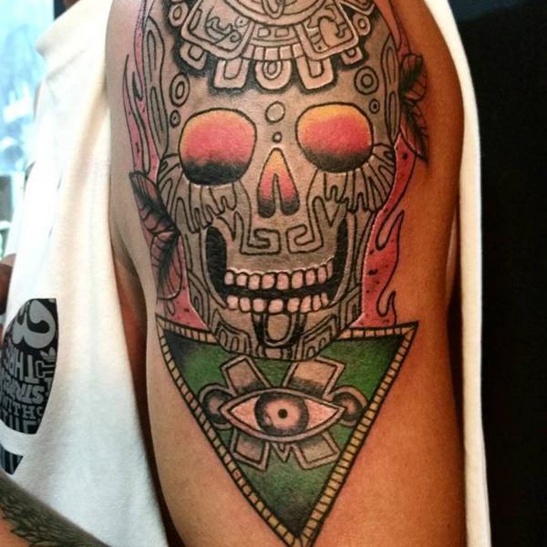 Green, Red, and Yellow Skull Triangle Piece