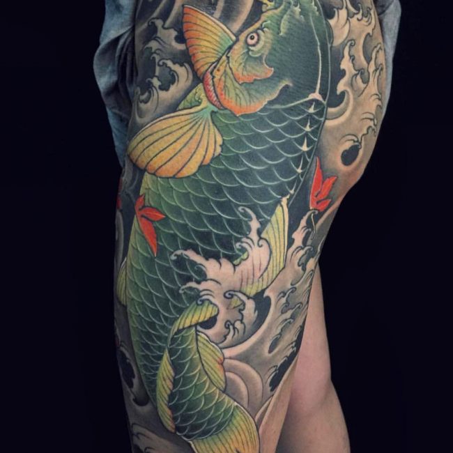 Green and Blue Koi Fish Tattoo