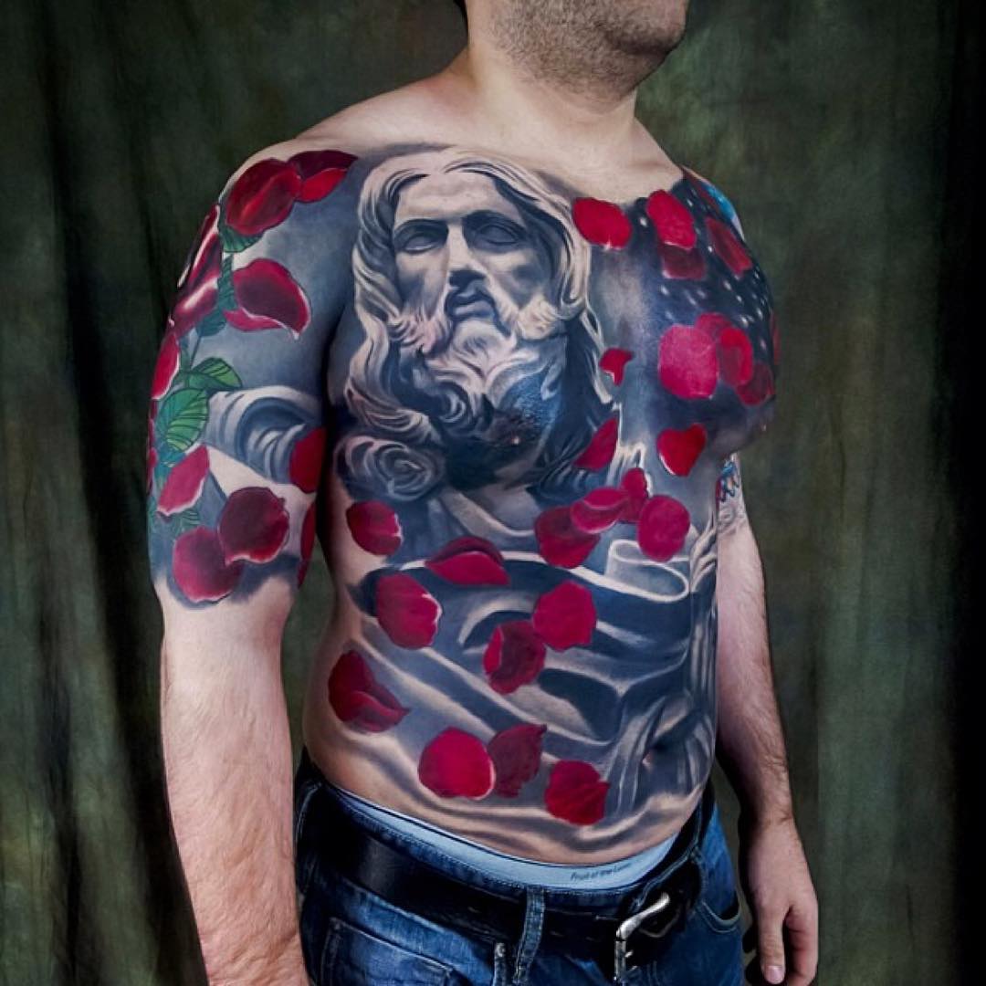 Image of Jesus in a River of Roses Full Upper Body Piece