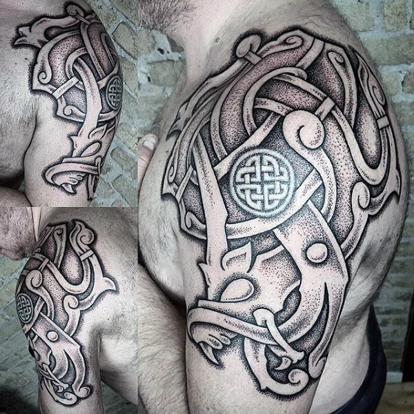 Incredibly Detailed Nordic Seal of Arms Tattoo Idea for Men