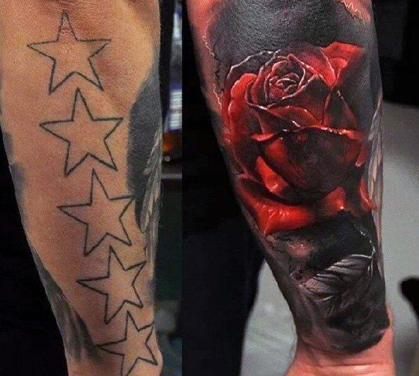 Intense Red and Black Forearm Cover Up Idea