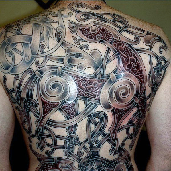 Intricate Back Tattoo Idea for Nordic Men
