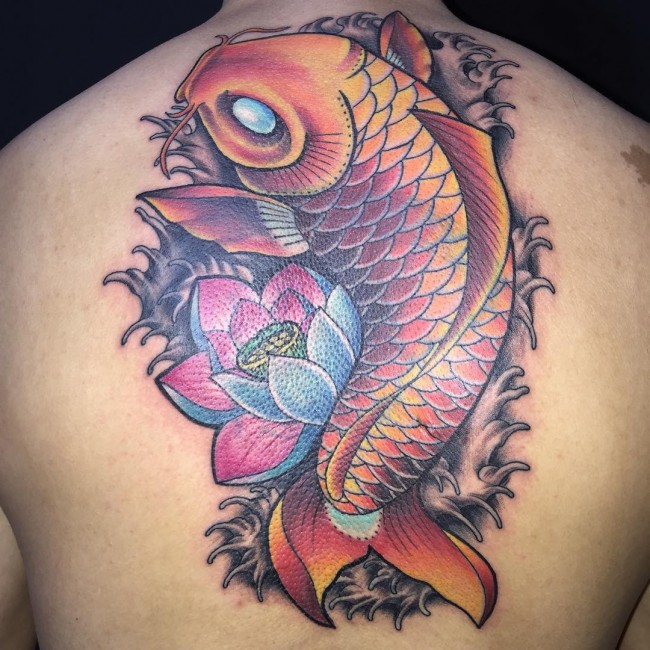 Koi Fish Back Tattoo for Men