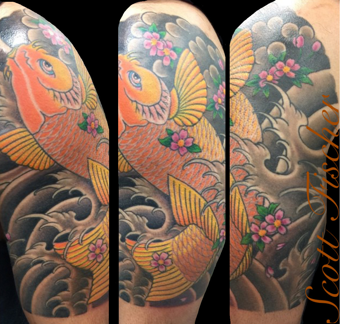 Koi Fish and Flower Shoulder Piece