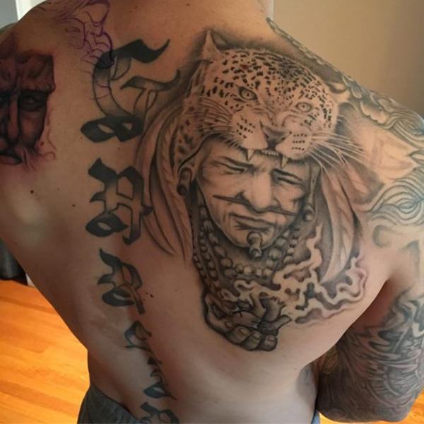 Leopard and Warrior Back Tattoo