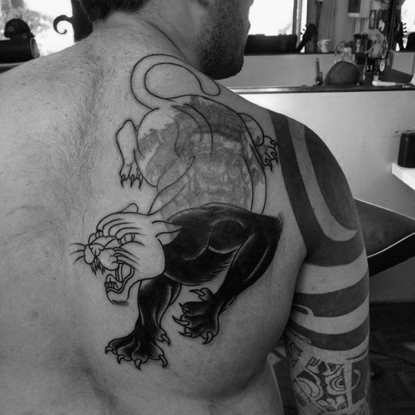 Lion Tattoo Over Top a Fading Back Piece