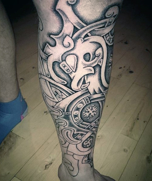 Lower Leg Mechanical Nordic Tattoo