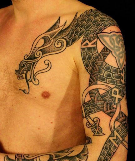 Nordic Dragon Tattoo that Wraps Around Your Arm