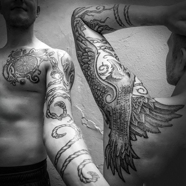 Nordic Feathered Sleeve Tattoo