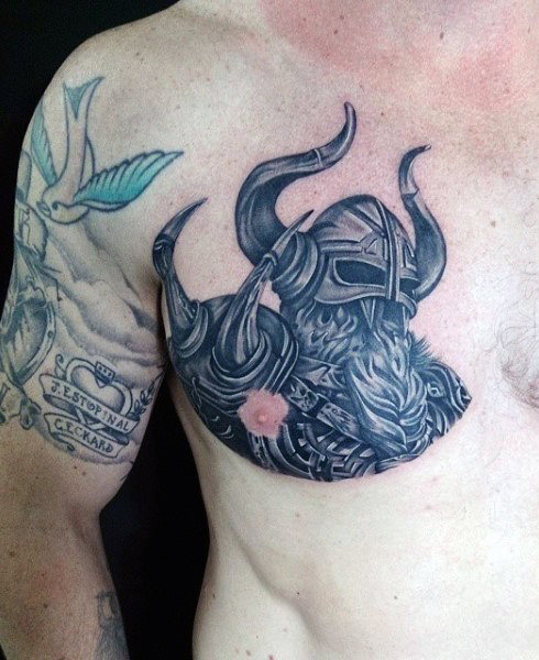 Nordic Masked God with Horns Back Tattoo