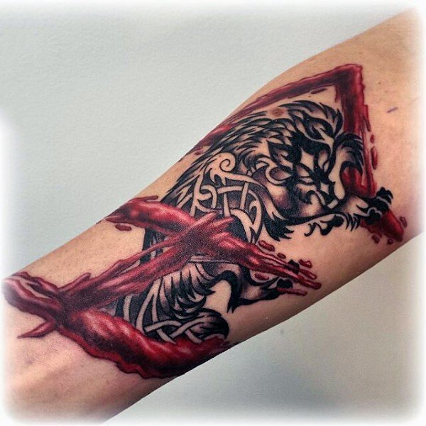 Nordic Red Rope and Wolf Tattoo