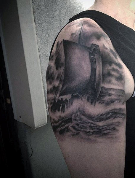 Nordic Ship Sailing Along Your Upper Arm