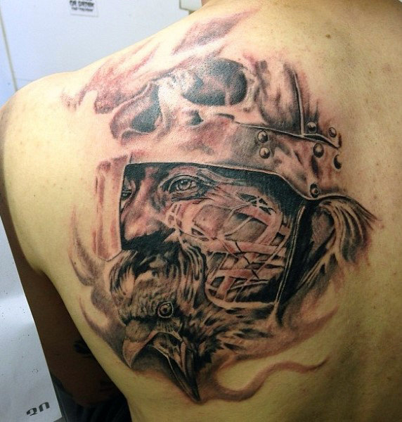 Nordic Soldier and Hawk Red Tattoo