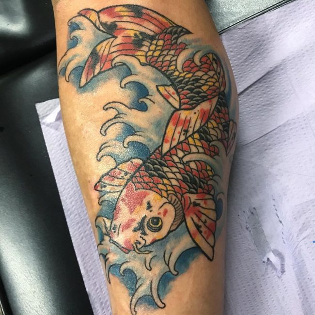 Red and Blue Koi Fish Piece