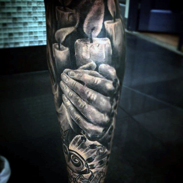Religious Candle Forearm Tattoo for Men