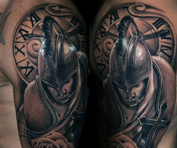 Roman Soldier and Cross Clock Tattoo for Men