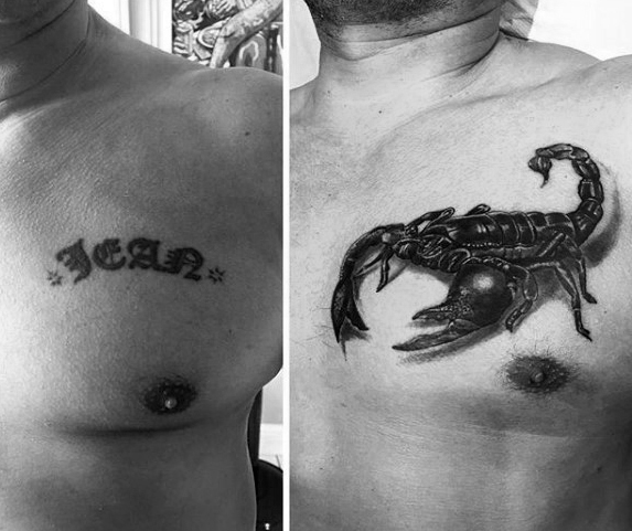 Scorpion Chest Piece Over a Name