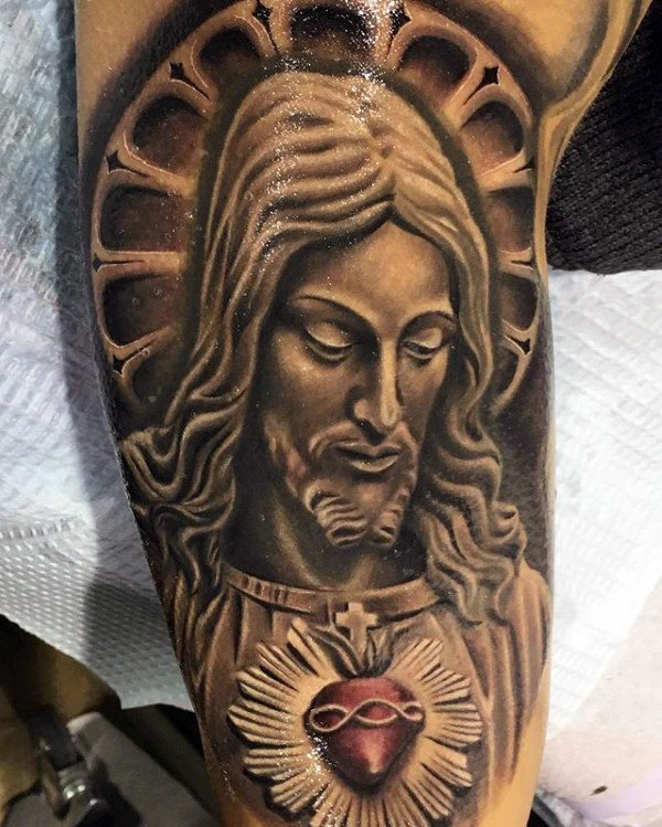 Shadowed Jesus Arm Piece with Red Heart