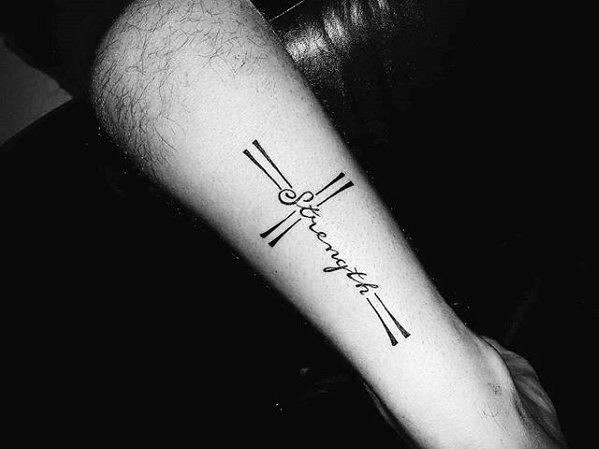 Strength Text Tattoo in the Shape of a Cross