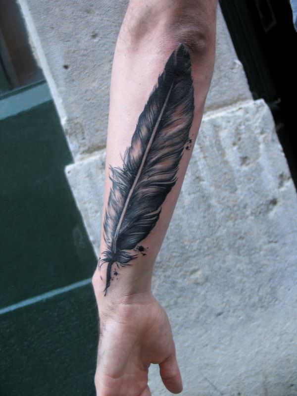 Tattoo of a Birds Feather Along Your Forearm for Courage