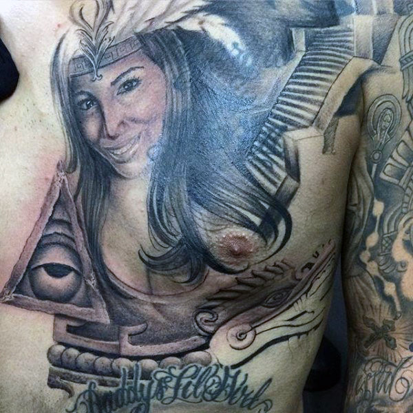 Tattoo of an Aztec Woman and an Amulet