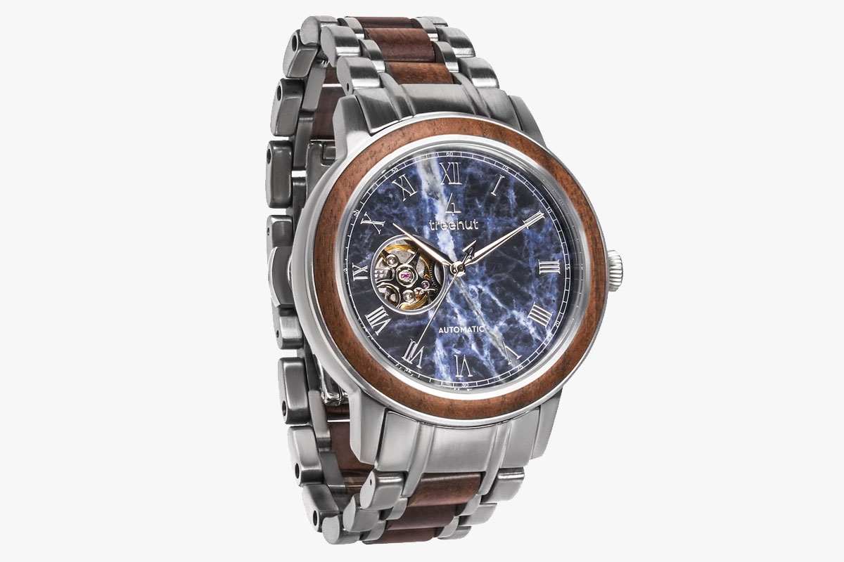 Treehut Atlas Walnut Blue Marble Watch
