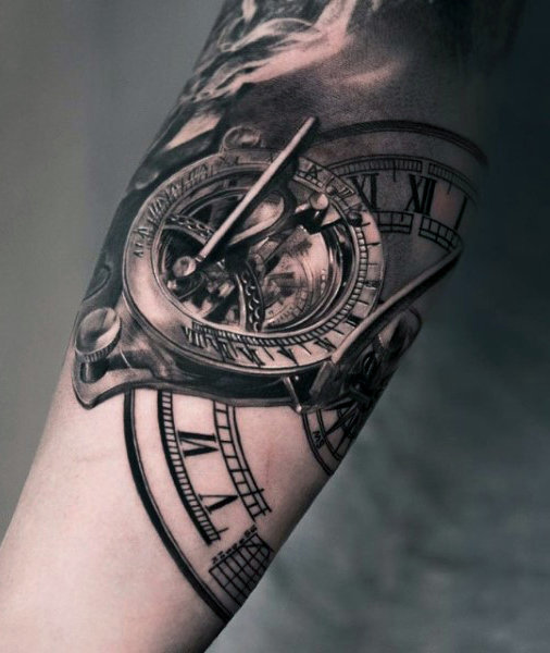 Up Close Detailed Clock Tattoo