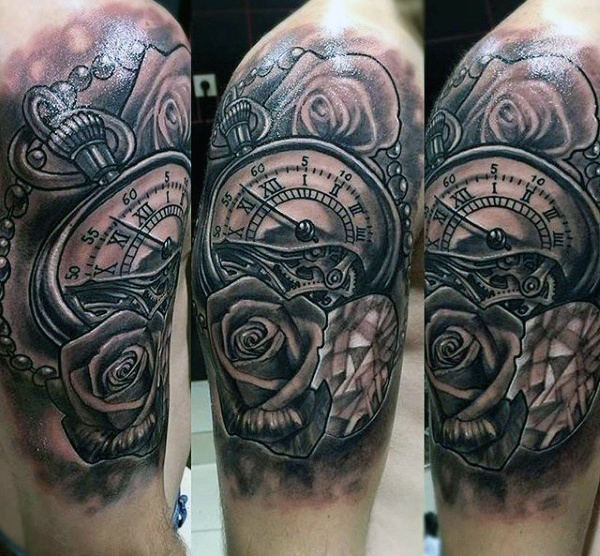Upper Arm Clock Tattoo for Men